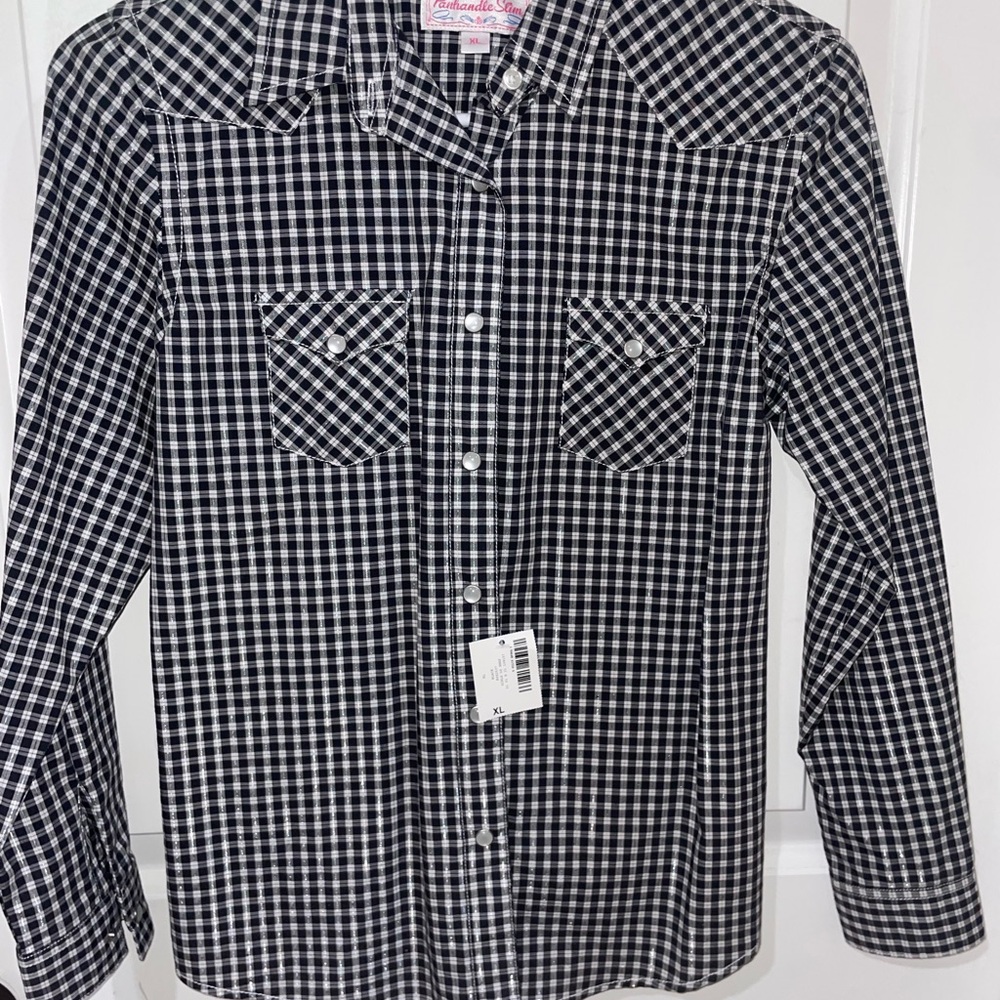 Black and White Checkered Girls XL Button Down